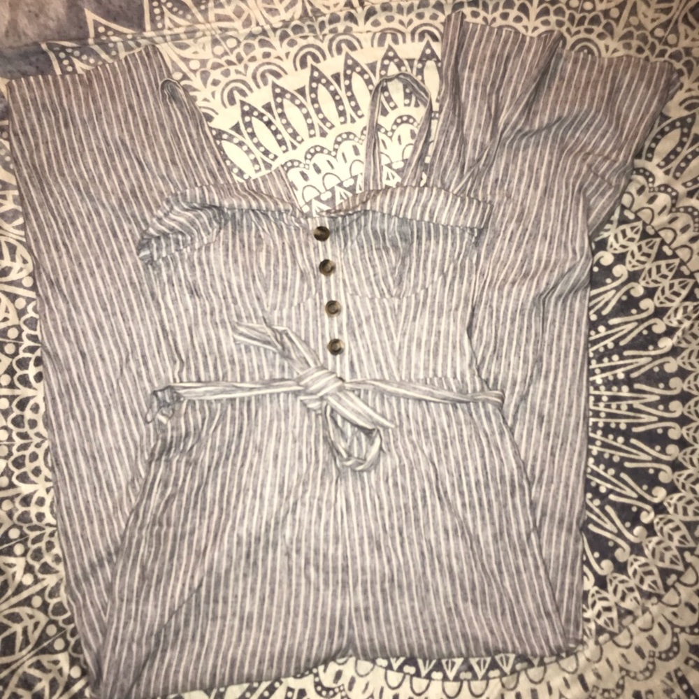American Eagle Outfitters Gray Striped Jumpsuit